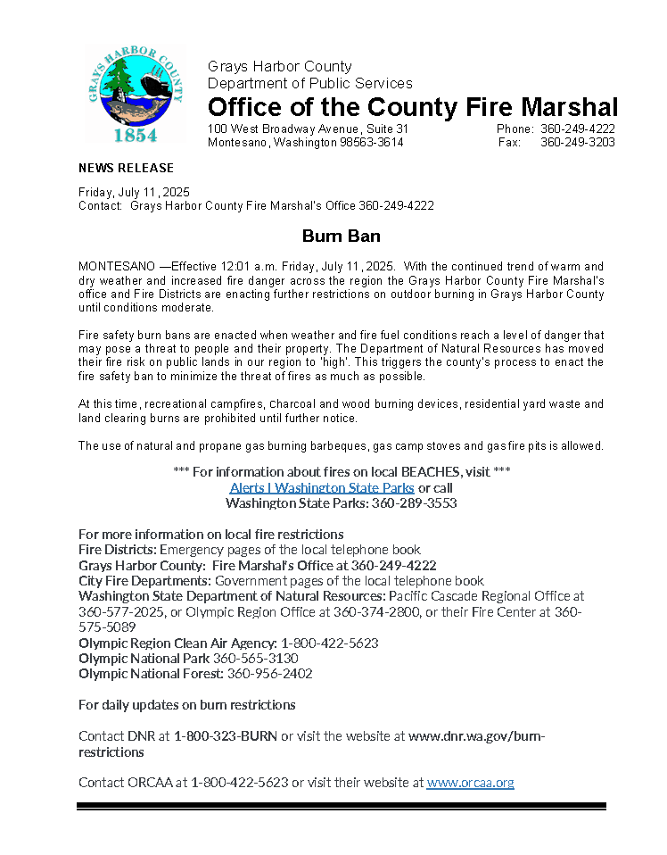 ghcdem's tweet photo. The @NWSSeattle has issued a Red Flag Warning for gusty winds and low relative humidity, which is in effect from 5 AM to 11 PM PDT Tuesday. This is for east Grays Harbor County, but dry and windy conditions will be present everywhere. A Burn Ban is still in effect countywide. https://t.co/KGA7WzuRfy