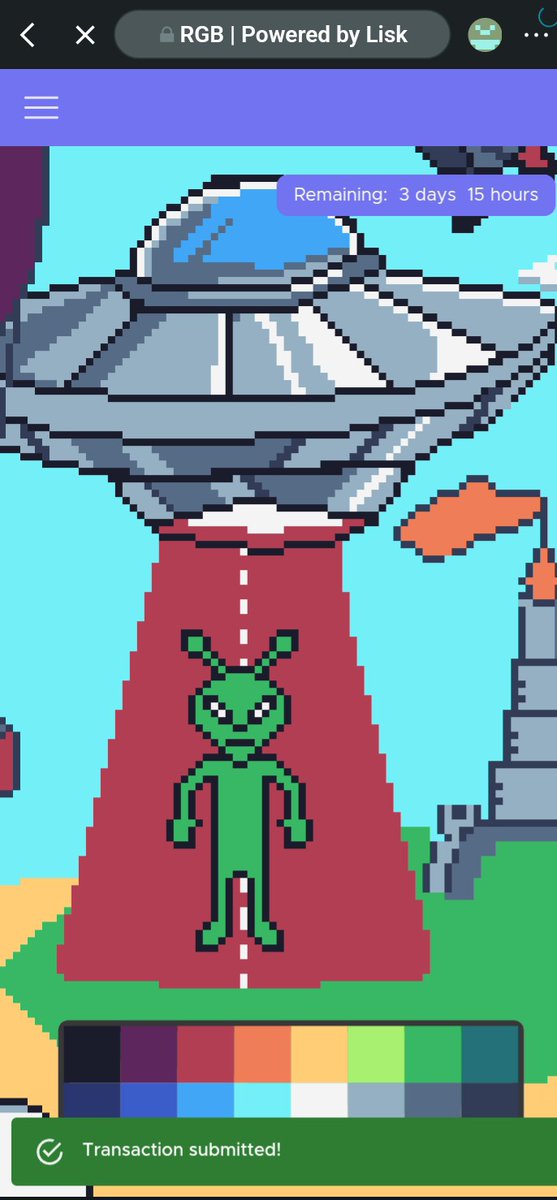 An alien is beamed down in a pixelated world 👽 
<a href="/rgblisk/">RGB</a>

rgblisk.io/draw

#pixelart