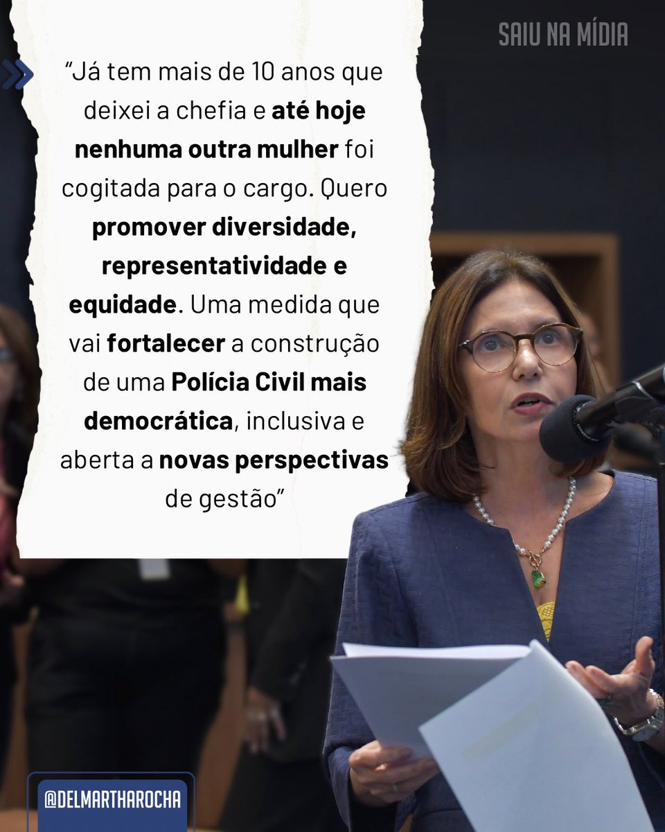 Assumi com muita honra o cargo de Chefe da Polícia Civil do Rio há mais de 14 anos. Desde então, nenhuma outra delegada chegou a esse posto.

Temos muitas mulheres preparadas, competentes e que cumprem todos os requisitos para ocupar o cargo. Elas também merecem esse espaço. 💪🚔