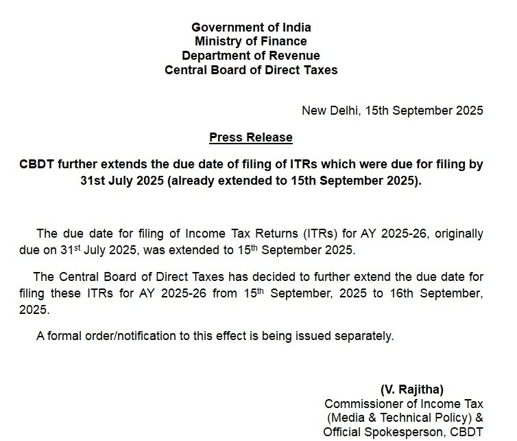 oshorajani's tweet image. ITR फाइलिंग डेडलाइन पर अपडेट
1) वित्त वर्ष 2024-2025 यानि आकलन 
वर्ष 2025-2026 के लिए ITR भरने की 
आखिरी तारीख बढ़ाकर 16 सितंबर 2025
की गई
#FileNow #ITR @IncomeTaxIndia