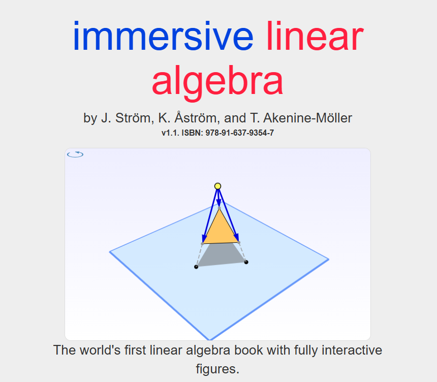 DiracGhost's tweet photo. Was just made aware of this fantastic interactive e-book on linear algebra titled ' Immersive linear algebra'. 

Give it a go if you're new to learning linear algebra, or if you just want to have fun checking out the interactive figures

🔗 in the comments https://t.co/GD54KkBDm2