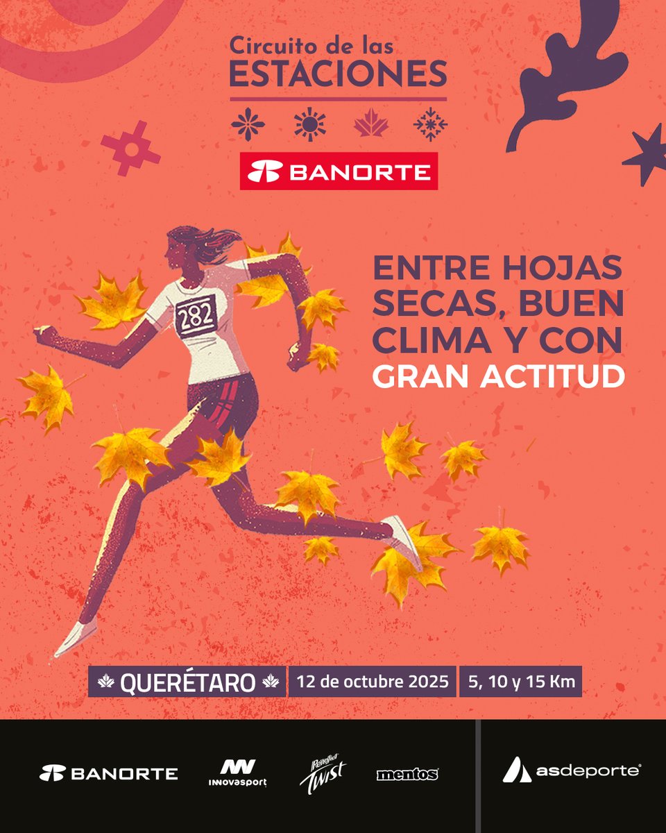 asdeporte (@asdeporte) on Twitter photo El Circuito de las Estaciones Otoño Querétaro Banorte llega en la mejor época para correr. 🏃♂️
El Otoño te espera.🤩🍂
📍 Querétaro
📅 12 de octubre
🏁 5K, 10K y 15K
Aprovecha y corre en Querétaro ➡️ hubs.ly/Q03JkP0c0
#CircuitodelasEstacionesOtoñoQuerétaroBanorte El Circuito de las Estaciones Otoño Querétaro Banorte llega en la mejor época para correr. 🏃♂️
El Otoño te espera.🤩🍂
📍 Querétaro
📅 12 de octubre
🏁 5K, 10K y 15K
Aprovecha y corre en Querétaro ➡️ hubs.ly/Q03JkP0c0
#CircuitodelasEstacionesOtoñoQuerétaroBanorte