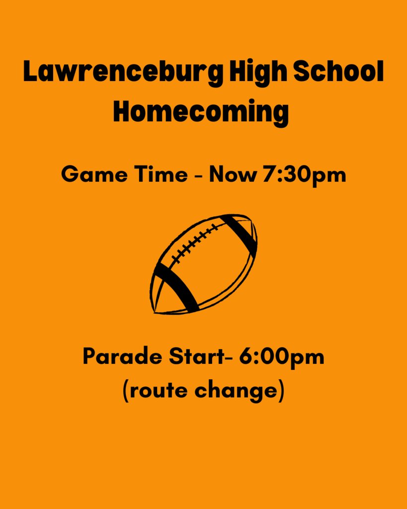 Attention Tiger Fans! The homecoming football game on Sept 19 has a moved start time of 7:30 pm. The parade will start at 6:00pm  on High Street by the event center. Can’t wait to see you all there!