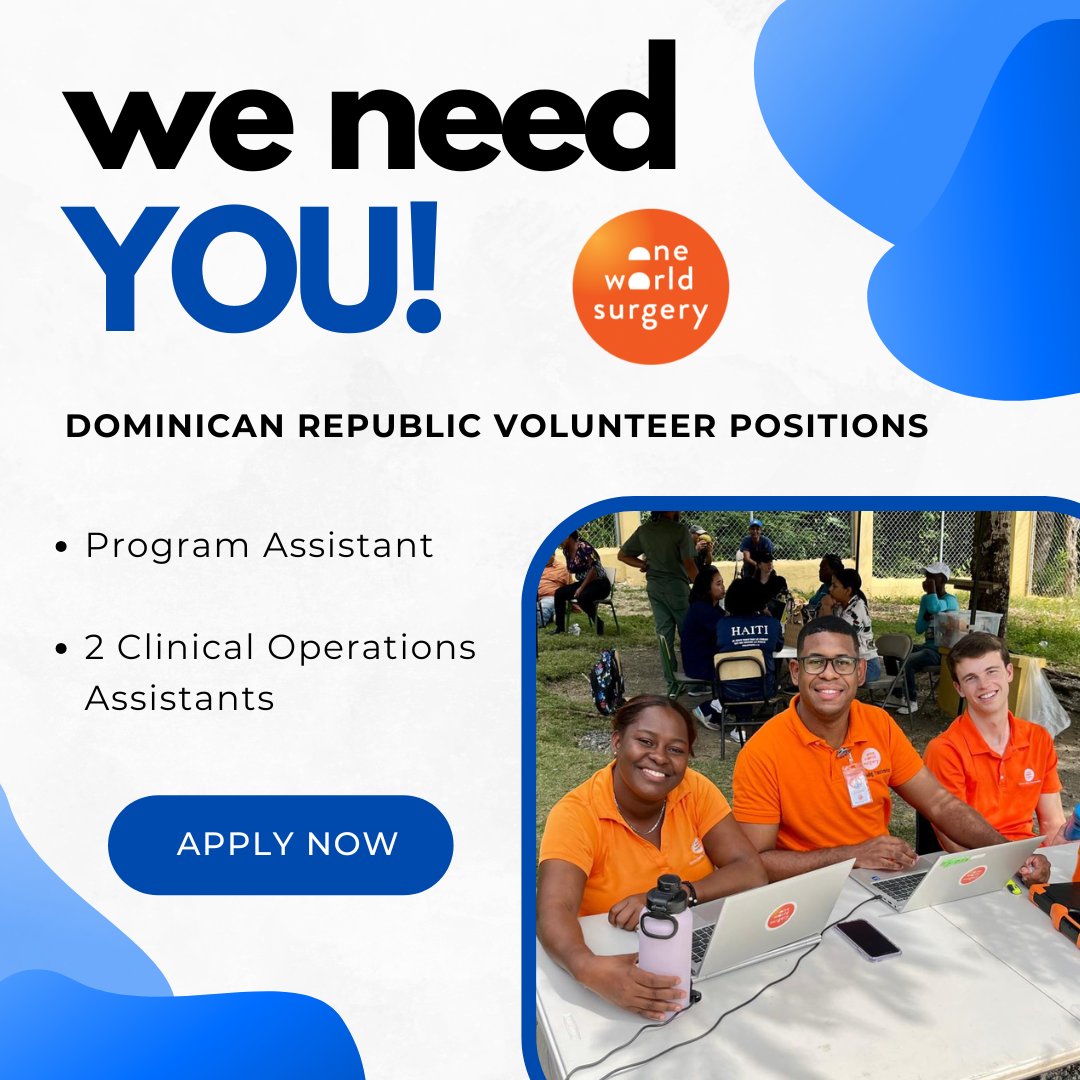 🌍✈️ Volunteer in the Dominican Republic with One World Surgery + NPH!

We’re recruiting for our January 2026 volunteer cycle and need:
✅ 1 Program Assistant
✅ 2 Clinical Operations Assistants

📅 Apply to volunteer by October 1, 2025
🔗 opportunity.nph.org