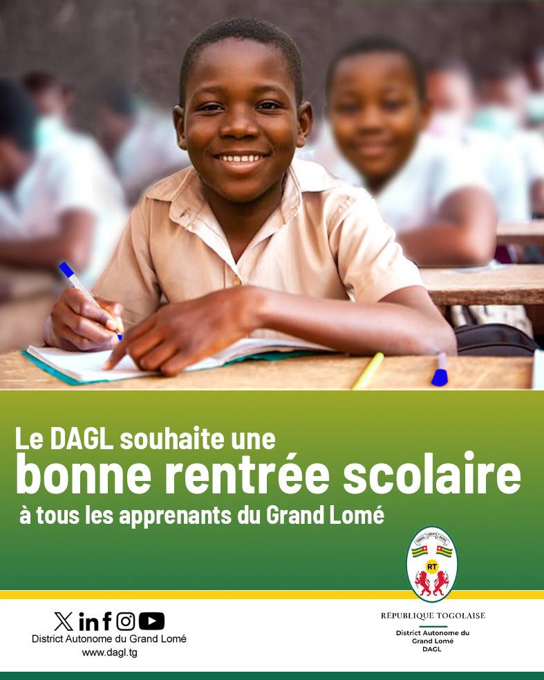 DAGL_TG's tweet photo. Bonne rentrée scolaire à tous les élèves
#RepriseDesCours
#AnnéeScolaire2025
#Togo https://t.co/bnO9WeJHGg