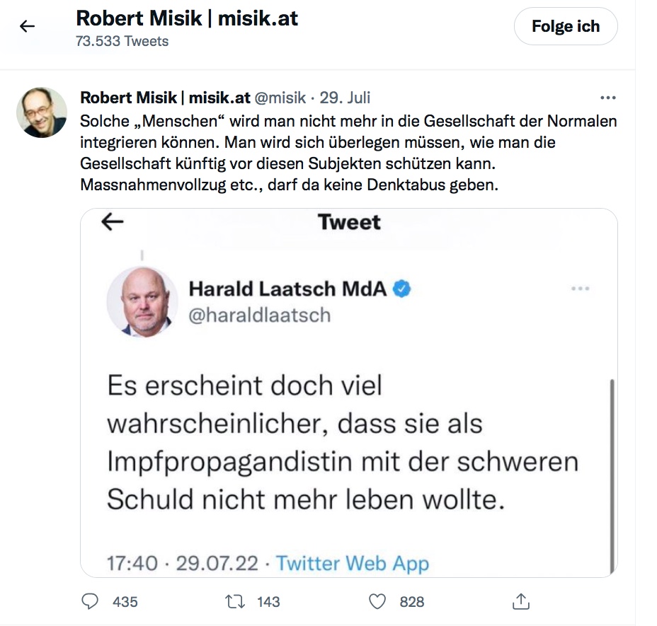 Liste_Petrovic's tweet image. Dieser "Journalist" - einer von den selbsternannten "Guten" -  hat sein menschenverachtendes, totalitäres Mindset bereits früher offenbart : 
...🤮🤮🤮...