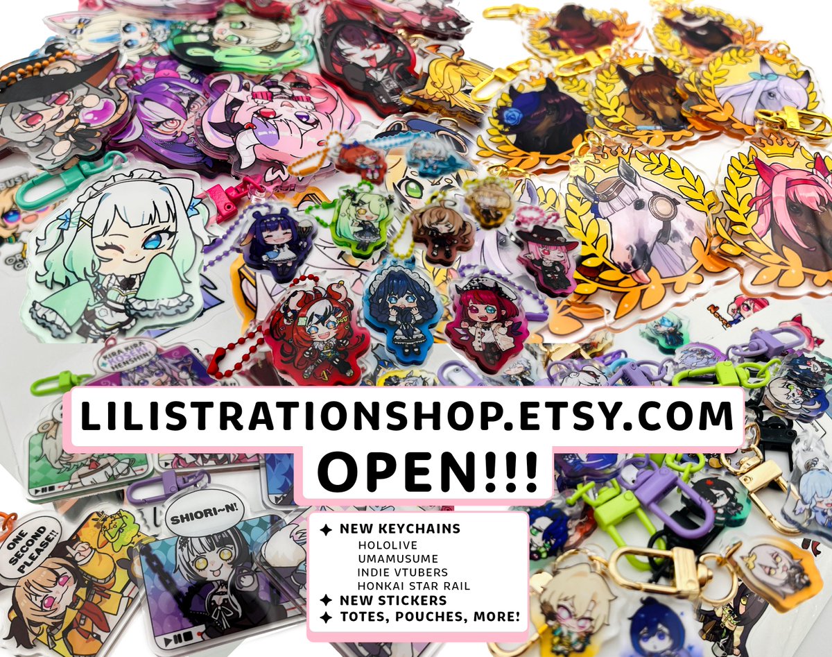 lilistration's tweet photo. ❤️ONLINE SHOP OFFICIALLY OPEN!! ❤️

https://t.co/LIbyx3FRGc

- NEW keychains!
- NEW Sticker Sheets!
- Umamusume Keychains Pre Orders Open!!
- Tote Bags, Pouches, and more!!! https://t.co/ZnF8KDuy8b