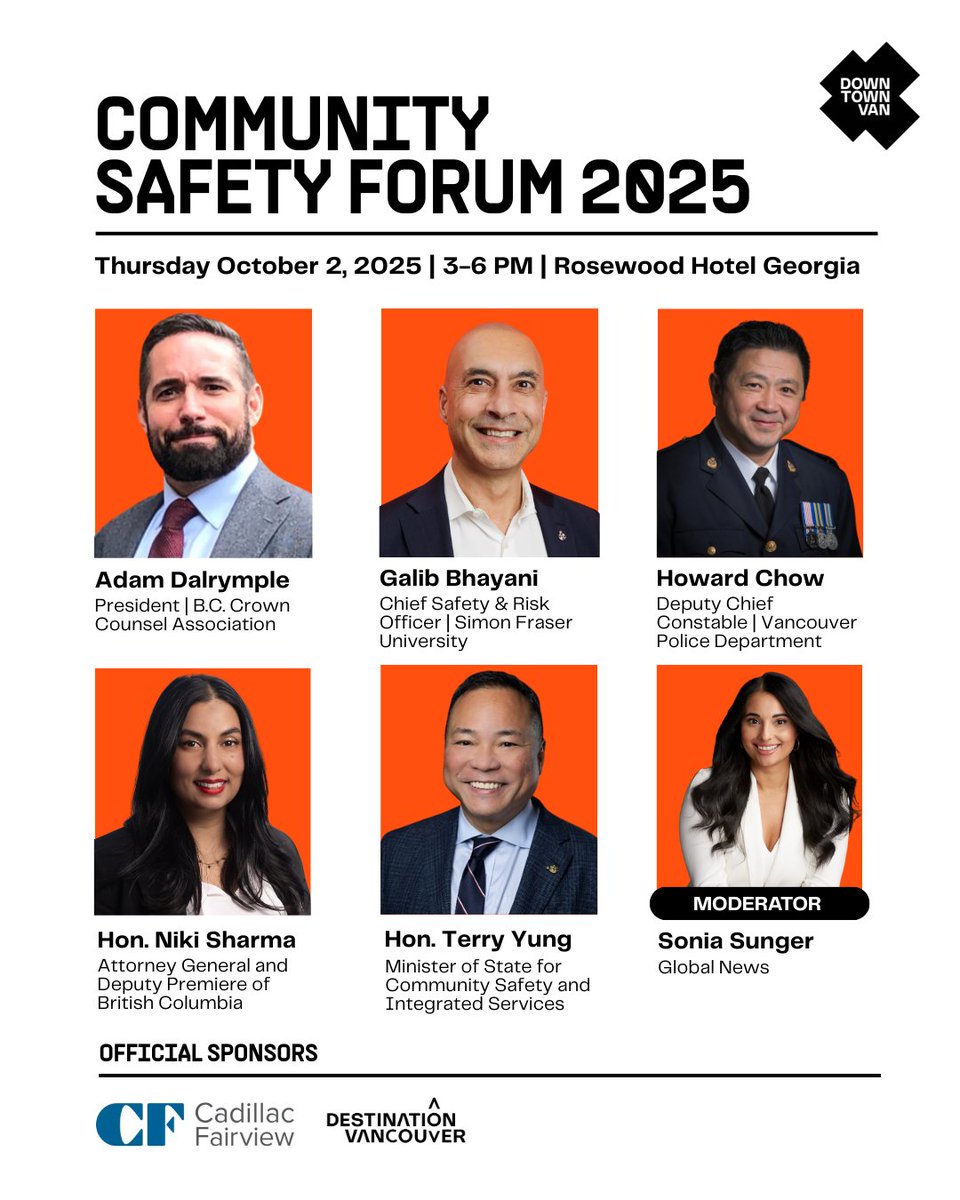 Downtown Van’s annual Community Safety Forum is happening on October 2, 2025 at the Rosewood Hotel Georgia.

Don’t miss this important opportunity to connect, learn, and be part of the conversation shaping the future of safety in our downtown.

Register now: