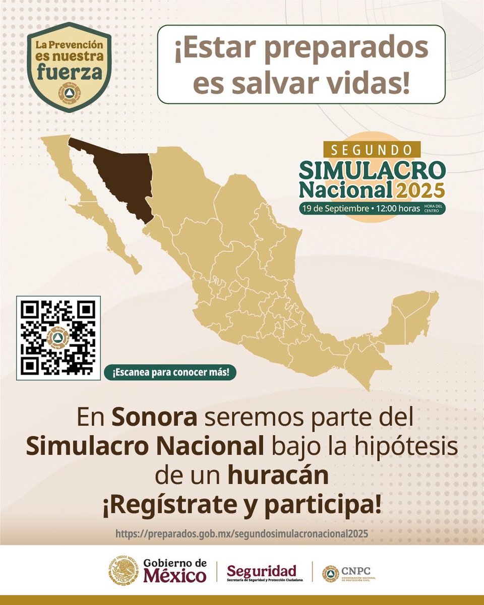 Coordinación Nacional de Protección Civil (@cnpc_mx) on Twitter photo #Sonora se une con fuerza y compromiso al #SegundoSimulacroNacional2025. Prepararnos hoy es proteger nuestro mañana. ¡<a href="/cepcsonora/">Protección Civil Sonora</a> te invita!
🚨📢Participa: preparados.gob.mx/segundosimulac…
#LaPrevencionEsNuestraFuerza
<a href="/Claudiashein/">Claudia Sheinbaum Pardo</a>
@GobiernoMx
<a href="/SSPCMexico/">Secretaría de Seguridad y Protección Ciudadana</a>
<a href="/AlfonsoDurazo/">Alfonso Durazo</a> #Sonora se une con fuerza y compromiso al #SegundoSimulacroNacional2025. Prepararnos hoy es proteger nuestro mañana. ¡<a href="/cepcsonora/">Protección Civil Sonora</a> te invita!
🚨📢Participa: preparados.gob.mx/segundosimulac…
#LaPrevencionEsNuestraFuerza
<a href="/Claudiashein/">Claudia Sheinbaum Pardo</a>
@GobiernoMx
<a href="/SSPCMexico/">Secretaría de Seguridad y Protección Ciudadana</a>
<a href="/AlfonsoDurazo/">Alfonso Durazo</a>