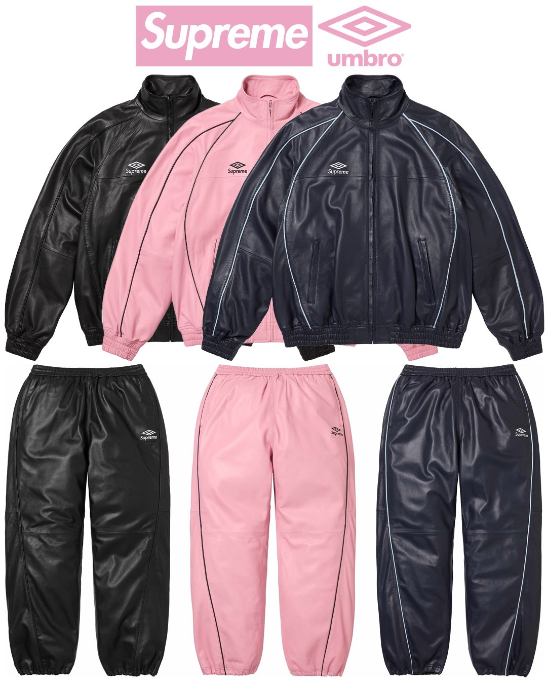 Supreme/UMBRO レザー トラックジャケット Lピンク