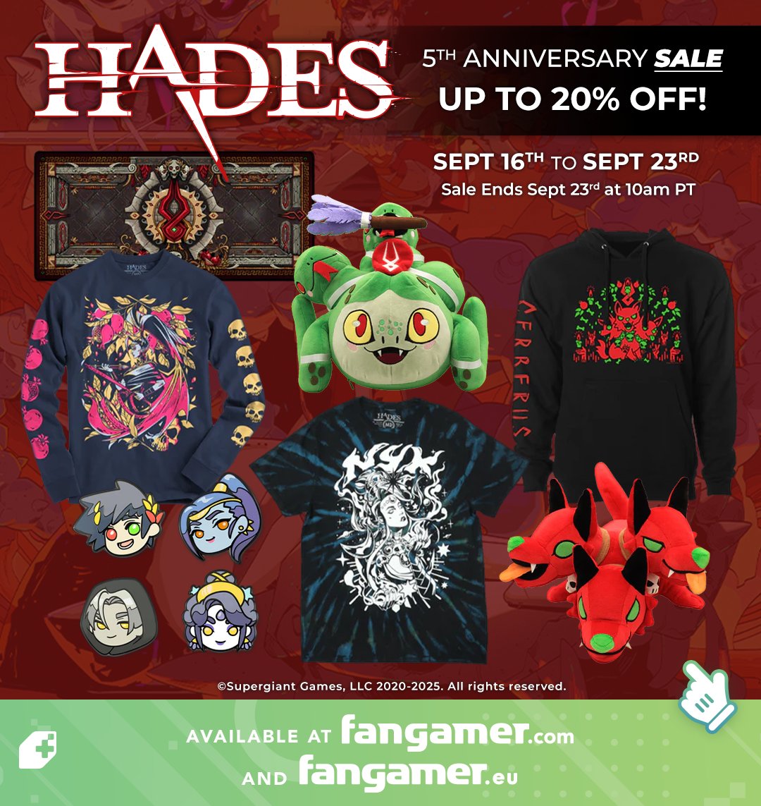 Our Hades collection is on sale to celebrate the game's fifth anniversary! 

Save up to 20% on everything in stock from now until September 23: fanga.me/r/hades-sale-eu