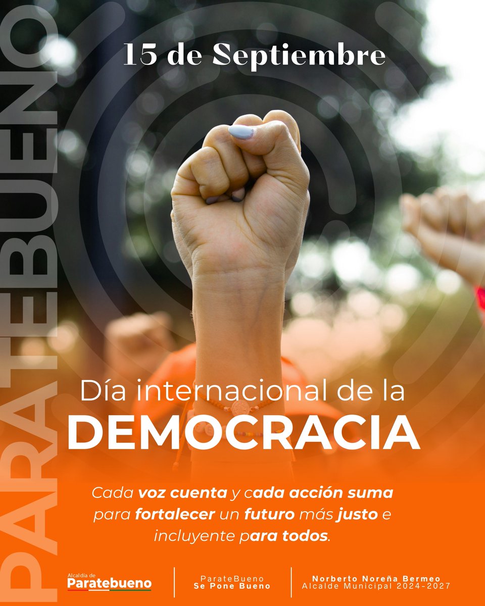 Día Internacional de la Democracia

Hoy recordamos que la democracia se construye con participación, respeto y compromiso ciudadano.
¡Sigamos trabajando juntos por una sociedad democrática y participativa!

#DíaInternacionalDeLaDemocracia #ParticipaciónCiudadana #Paratebueno