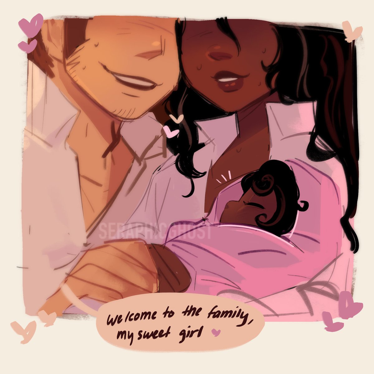 seraphicgh9st's tweet image. day 1 of #AnthonyWeek ! the prompt was "someone new" so i thought i would doodle charlotte/chhavi joining the family! #kanthony #bridgerton