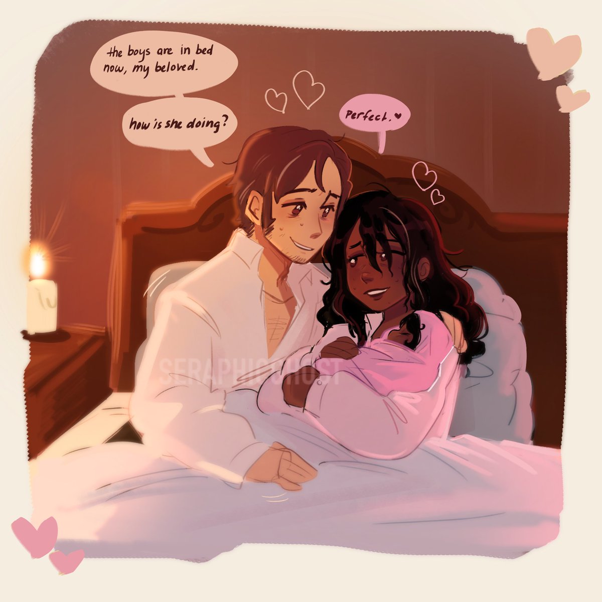 seraphicgh9st's tweet image. day 1 of #AnthonyWeek ! the prompt was "someone new" so i thought i would doodle charlotte/chhavi joining the family! #kanthony #bridgerton