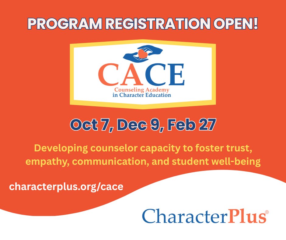 CACE is designed to nurture the wellbeing of our school counselors and social workers, ensuring they have the tools they need to thrive personally and professionally. Dates for Fall 2025 are out!  Learn more: loom.ly/tnHpvsc 
#TeachCharacter #CharacterMatters