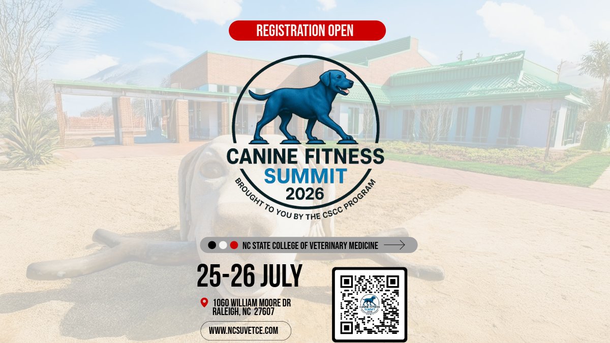 Are you ready to level up your expertise in canine fitness? Registration for the Canine Fitness Summit 2026 is officially open! 
#CanineFitness #ProfessionalDevelopment #CanineFitnessSummit2026 #CSCC #ncsuvetmed  #CanineCardio #CanineExercise #CanineStrength #CanineConditioning