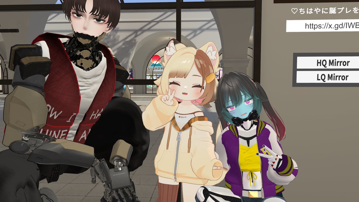 ミルキーサブウェイのマキナちゃん改変をしてフレンドのカートくんとパブリックうろうろ。
そこそこ上手くマキナちゃん改変出来てたみたいで色んな人に「マキナちゃんだ！」って言ってもらえた✨
うれし～！ニヤける(*´艸｀*)
#VRChat