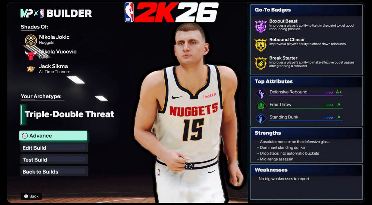 Fredo_Clutch's tweet photo. I CREATED THE BEST BIG MAN IN NBA2K26‼️

Legend Set Shot (Shooting Specialist)
Legend Rise Up ( +5 Cap Breakers)
Legend Rebound Chaser (+5 Cap Breakers)
Legend Break Starter (Max Plus 2) 
NO MAJOR WEAKNESSES 😂🔥
#NBA2K26 
https://t.co/AwShmMZDc7 https://t.co/tKKwXpYglP