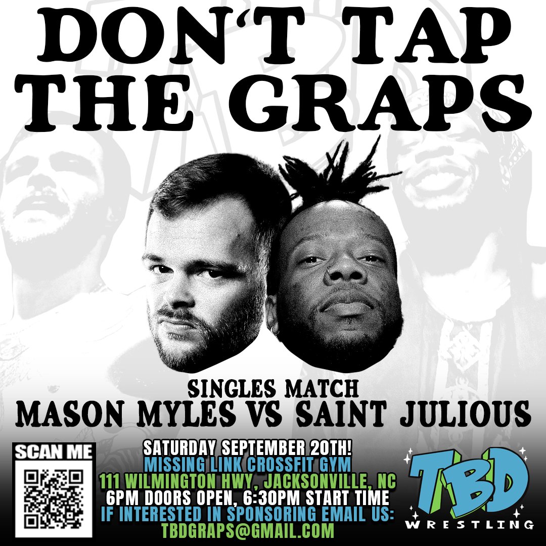 TBD Wrestling (@tbdgraps) on Twitter photo π¨ MATCH ANNOUNCEMENT! π¨
At DON'T TAP THE GRAPS, on September 20th, we've got a singles match between two men with such different styles, following what went down at System Of A Dropdown!
The Old Guard of <a href="/masonmylespro/">giantkiller</a>, <a href="/JamesJohnsonPro/">James Johnson</a>, and <a href="/OMGJamesRyan/">OMG</a> formed and laid out π¨ MATCH ANNOUNCEMENT! π¨
At DON'T TAP THE GRAPS, on September 20th, we've got a singles match between two men with such different styles, following what went down at System Of A Dropdown!
The Old Guard of <a href="/masonmylespro/">giantkiller</a>, <a href="/JamesJohnsonPro/">James Johnson</a>, and <a href="/OMGJamesRyan/">OMG</a> formed and laid out