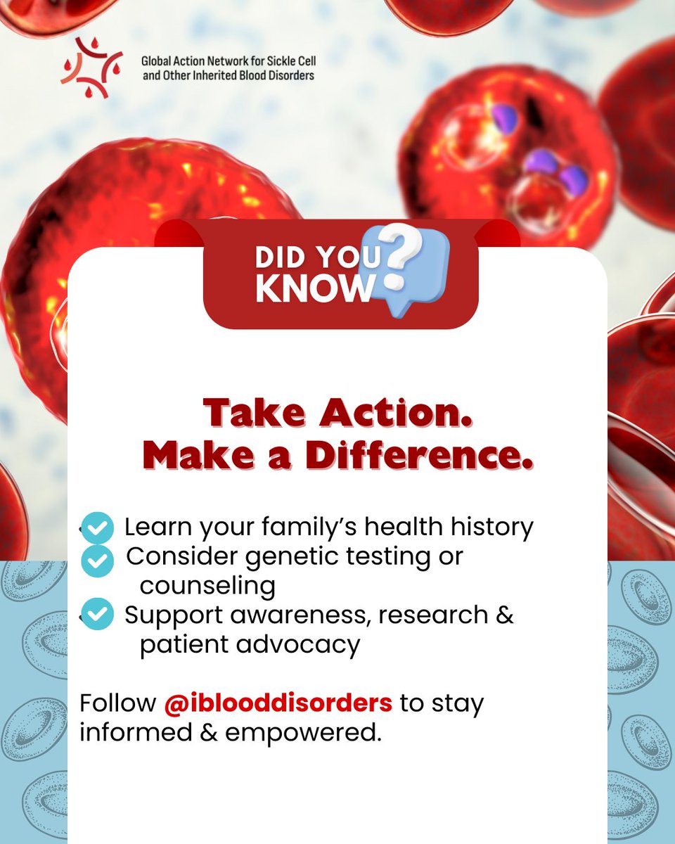 From sickle cell to thalassemia, bleeding disorders, PKD &amp; aplastic anemia.. every condition deserves care, awareness &amp; action. 
Mark your calendar:
📅Oct 18: World Inherited Blood Disorders Day
🎗Show support, post &amp; #TieRedFlexArm
👉Follow @iblooddisorders to join the movement!