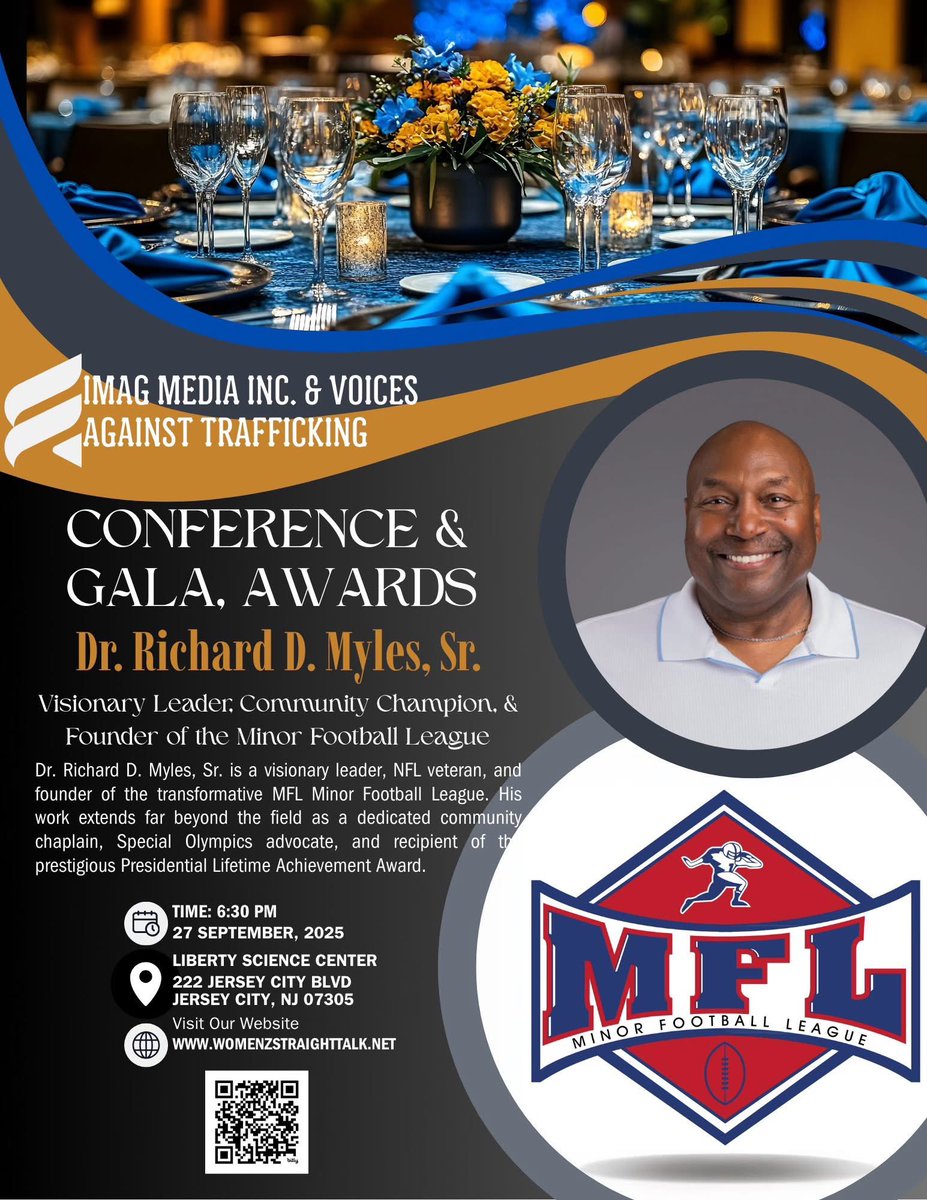 The Minor Football League is honored to have MFL CEO/Chairman and founder Dr. Richard Myles Sr. as a recipient for this prestigious award at the Global Conference &amp; Gala Awards Event representing the Minor Football League Foundation on September 27 at the Liberty Science Center.