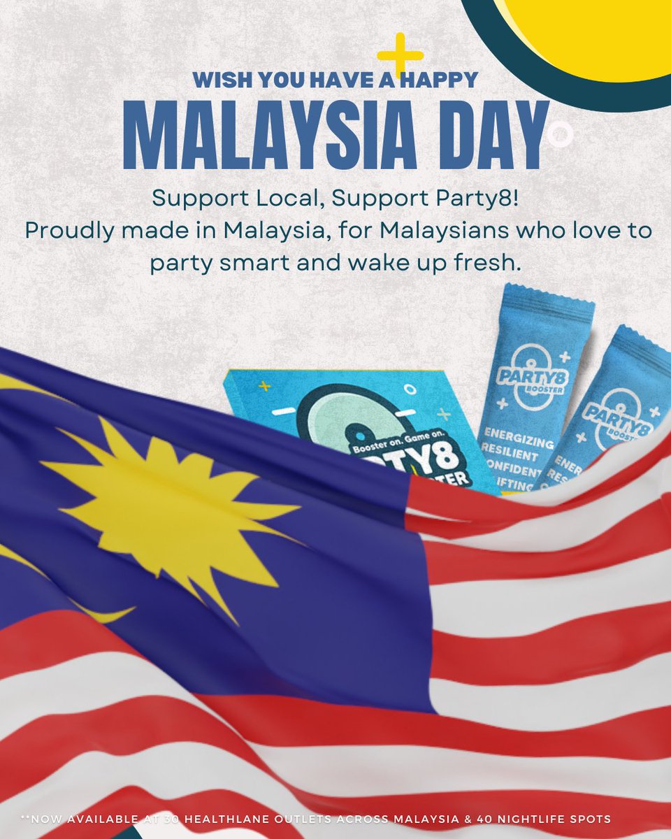 Party8my's tweet image. Happy Malaysia Day! 

Today we celebrate the spirit of unity, diversity, and everything that makes Malaysia truly special. At Party8, we’re proud to be 100% made in Malaysia, created for Malaysians who love to party smart and wake up fresh.

#Party8 #MalaysiaDay #SupportLocal