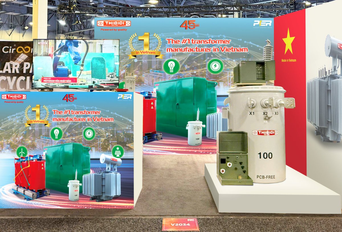 ThibidiVN's tweet image. THIBIDI at RE+25: When Vietnamese Technology Conquers the U.S. Market #thibidi #gelex #replus2025 #transformers #madeinvietnam #expo2025 #RE25 #CleanEnergyExpo #LasVegas2025 #EnergyEvent #technologyinusa #DistributionTransformers #ElectricalEquipment #PowerSolutions #SmartGrid