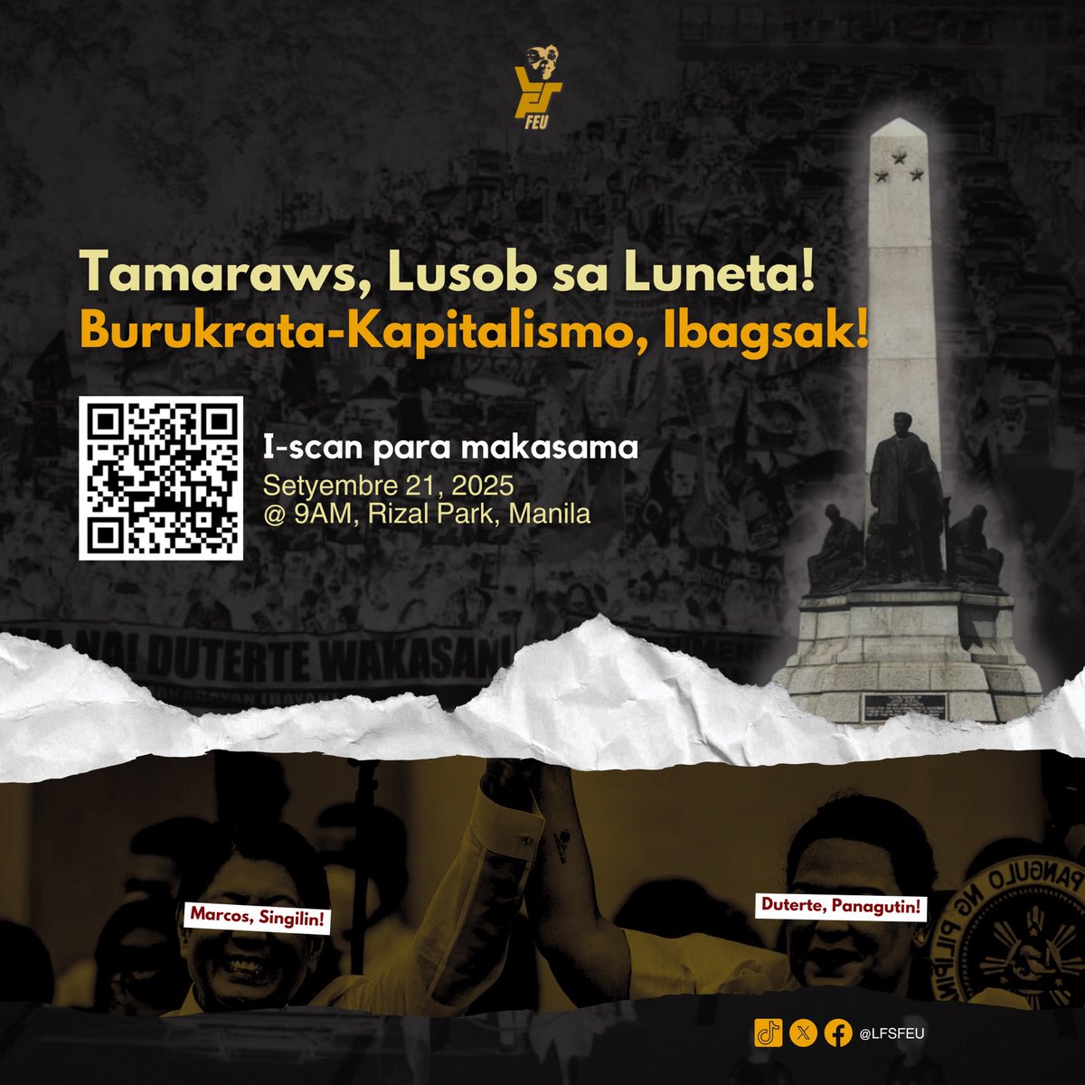 LFS_FEU's tweet photo. Sa bawat pagbaha, lantad ang kabulukan ng estado: walang trabaho, walang tirahan, walang buhay na ligtas. Samantalang ang mga burukrata-kapitalista—sagad sa negosyo, sagad sa tubo!

Hindi baha ang tunay na kalaban, kundi ang bulok na sistemang pinapalakas ng US-Marcos-Duterte! https://t.co/iwaMO3OII8