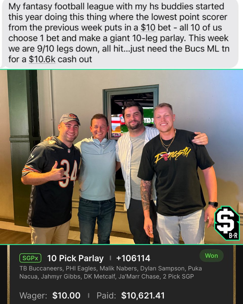 br_betting's tweet photo. The fantasy parlay that will inspire bettors for years to come…

They came, they saw, and they CASHED 🔥

(via @chaddr01 @DKSportsbook) https://t.co/pa1Z2TDjSr