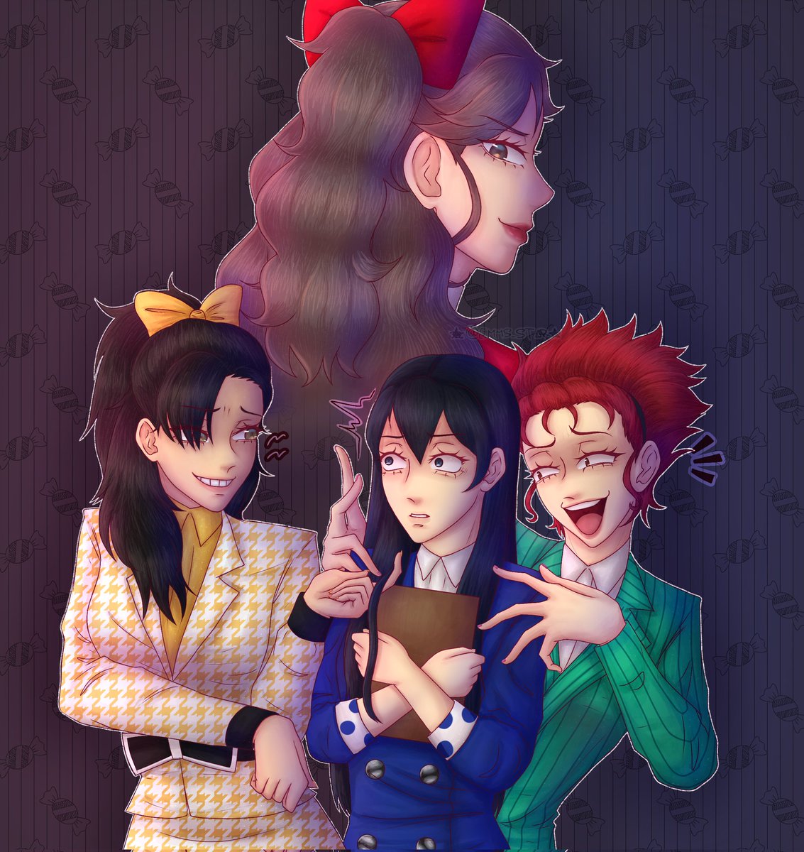 emms_star0's tweet photo. ☆ #Haikyuu x #Heathers fem vrs ☆

Dibujo inspirado en el arte de @n_steisha25 

#femkyuu #oikawa #kuroo #tendou #kageyama ❤️💛💚💙 🍬 🍭 https://t.co/6im3oZxiXm