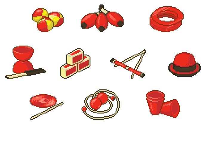 #pixelArt #jjf2025
JJFにてステッカーにして配ったジャグリングピクトグラムと道具ドット絵