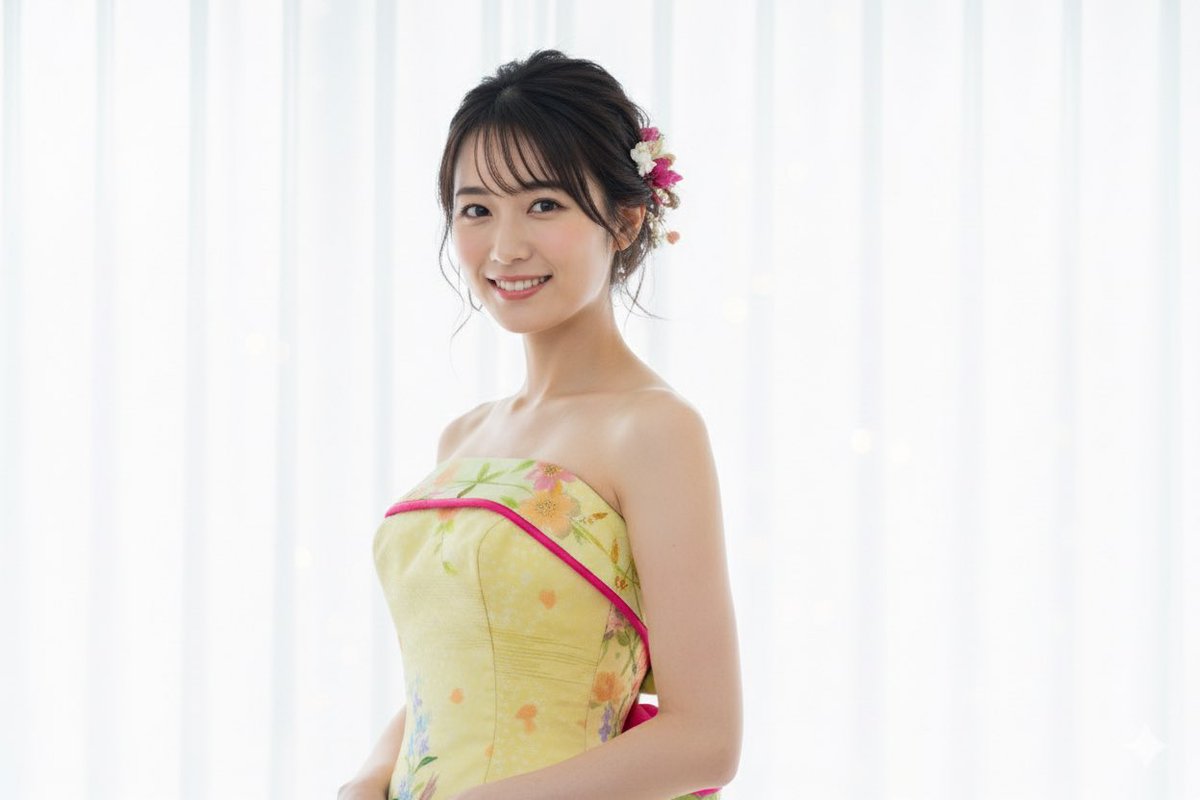 studioTAKA2015's tweet photo. 打掛やドレスの撮影
ホントは #モデル さんに着て欲しいの
だが…

打掛は高価だし 着物をリメイクした
ドレスは一点モノでサイズ調整などが
難しい😓

なので #生成AI にお願いしている
まだ #プロンプト があまいのか？ 
意思疎通が難しい…

ちなみにこの方 AI生成です

#着物リメイク
#着物ドレス https://t.co/0M1J0NypwY