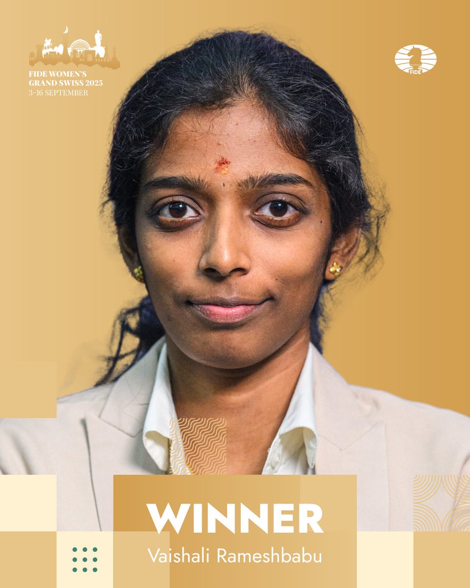 TheMask9k's tweet image. Her back-to-back victory secures her spot in the Women’s Candidates 2026. Congrats, Vaishali! .......
 #ChessQueen #womeninchess
#FIDEGrandSwiss