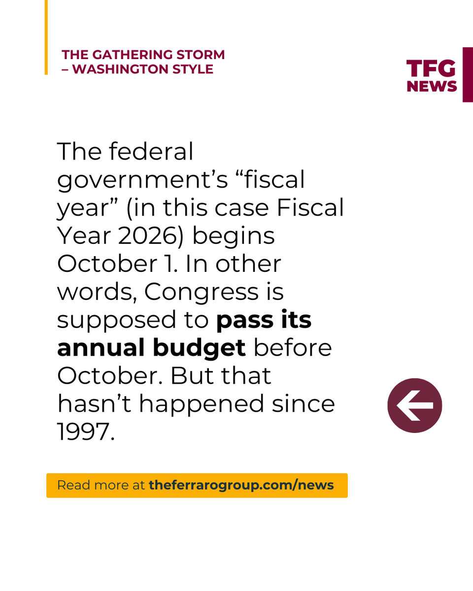 TheFerraroGroup's tweet photo. Tom Loranger, Principal at The Ferraro Group, breaks down what’s at stake this fall and why the road ahead in D.C. looks especially stormy. https://t.co/FnGI5DJfZD