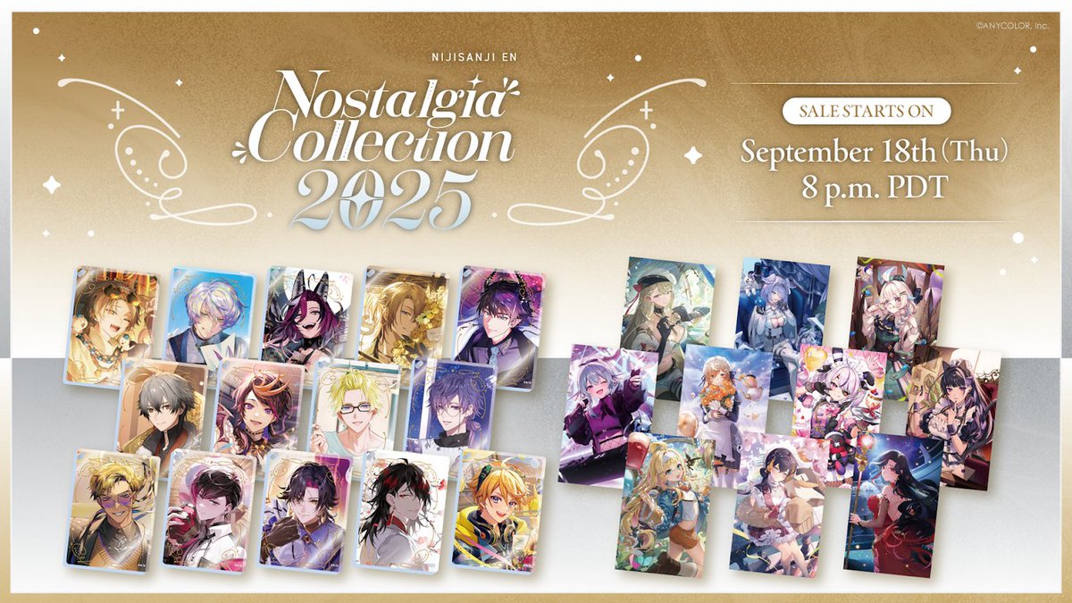 【#NIJISANJI Nostalgia Collection 2025 merch announcement】

Take a stroll down memory lane with the NIJISANJI Nostalgia Collection of merch featuring birthday goods &amp; voice visuals from the past year!

⏰Sales start
September 18 (Thu) 20:00 PDT

*Only merch for #NIJISANJI_EN