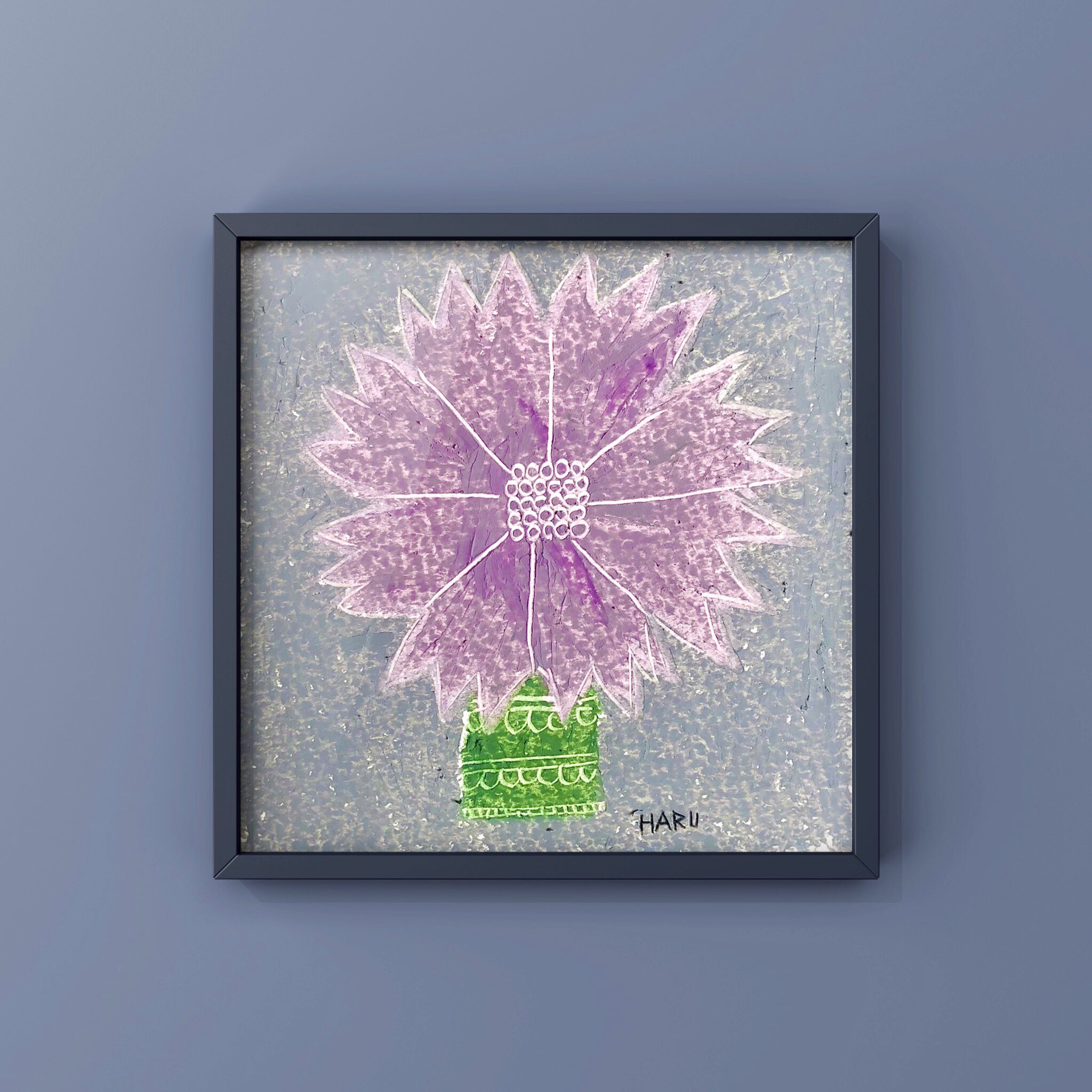 spring gardenオイルパステル原画　額付き spring gardenオイルパステル原画 額付き