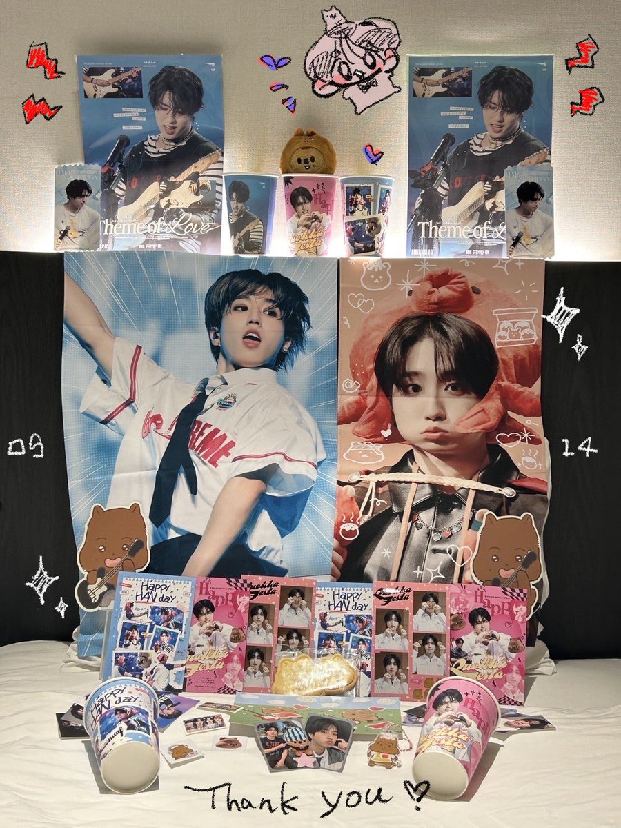 9/14❣️❣️❣️
愛溢れるイベントありがとうございました🥹たのしかった…🥹
(同行してくれた友人がいただいたものも合わせて…)

#주제는_사랑
#아기_락스타의_파티 #PARTY_WITH_BABY_ROCKSTAR
#햅쿼페 #한이생일_많이_챙겨줭