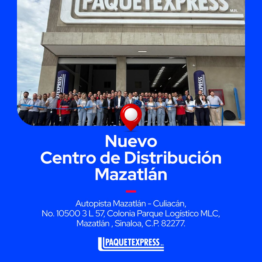 ¡Grandes noticias!🙌💙

En Paquetexpress estamos mejorando para usted. Nos enorgullece anunciar la apertura de nuestro nuevo Centro de Distribución en Mazatlán, Sinaloa, a partir de hoy 15 de septiembre:

📍 Autopista Mazatlán – Culiacán No. Exterior #10500 Mazatlán, Sinaloa,