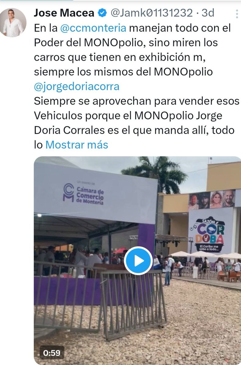 ATENCIÓN CÓRDOBA:
Increíble que un evento tan importante como lo fue "Sazón Córdoba" de la cámara de Comercio de Montería.
Donde se mostró y se catapultó la cultura cordobesa; la gastronomía, la culinaria y en especial el turismo qué cada día se vuelve referente y se consolida