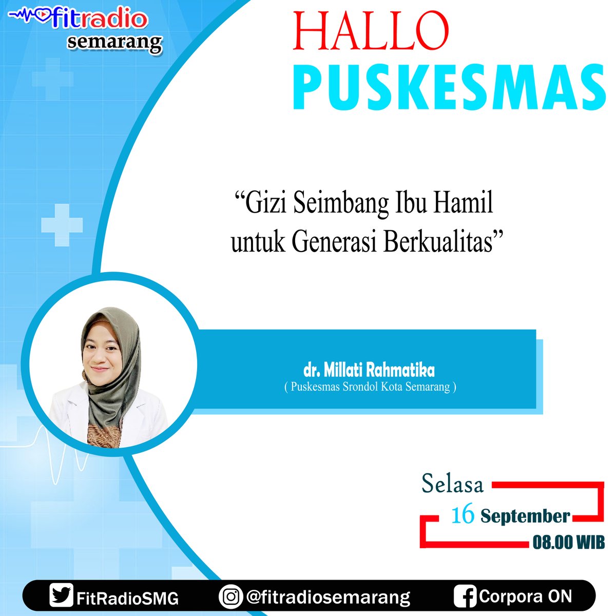 Gizi Seimbang Ibu Hamil untuk Generasi Berkualitas

Hallo Puskesmas @fitradiosemarang Jam 08.00 WIB

Bersama PKM @puskesmassrondol27 Semarang

Interaktif WA SMS 0811 811 9570

#giziseimbang #hallopuskesmas #stayfit #puskesmas #ibuhamil #stayfitforlife #kesehatan #radiokesehatan
