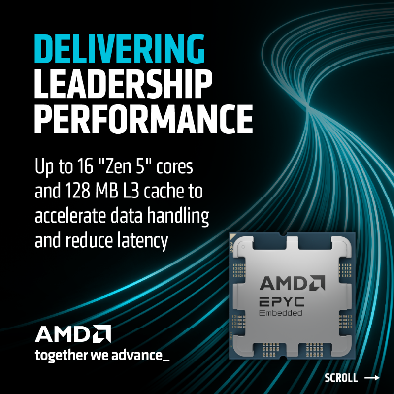 AMDembedded's tweet photo. AMD unveils the EPYC Embedded 4005 Series for low-latency edge computing. With up to 16 “Zen 5” cores, PCIe 5, DDR5, and 7 years availability, it delivers scalable performance, efficiency, security, and reliability for networking and industrial control. https://t.co/IeYWKGSGb6