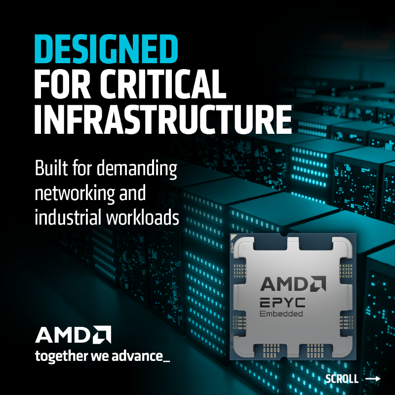 AMDembedded's tweet photo. AMD unveils the EPYC Embedded 4005 Series for low-latency edge computing. With up to 16 “Zen 5” cores, PCIe 5, DDR5, and 7 years availability, it delivers scalable performance, efficiency, security, and reliability for networking and industrial control. https://t.co/IeYWKGSGb6