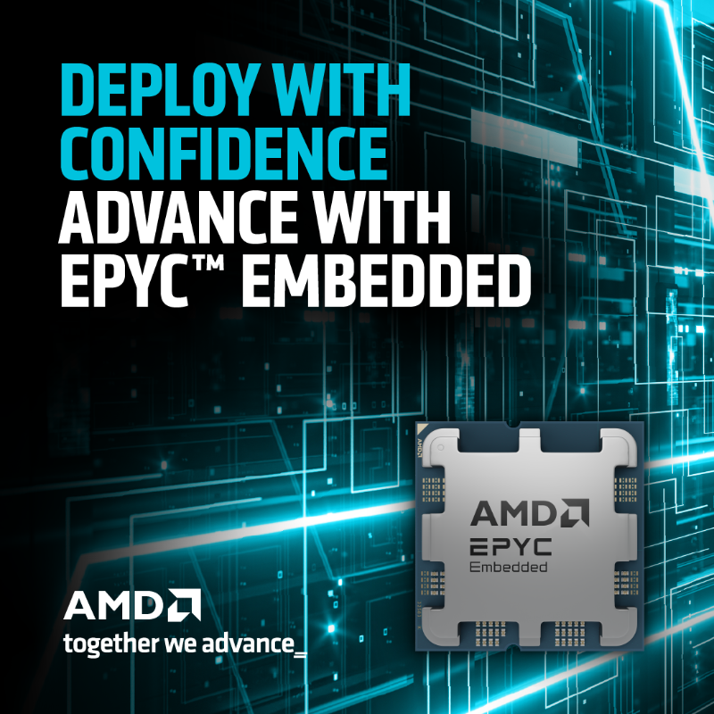 AMDembedded's tweet photo. AMD unveils the EPYC Embedded 4005 Series for low-latency edge computing. With up to 16 “Zen 5” cores, PCIe 5, DDR5, and 7 years availability, it delivers scalable performance, efficiency, security, and reliability for networking and industrial control. https://t.co/IeYWKGSGb6