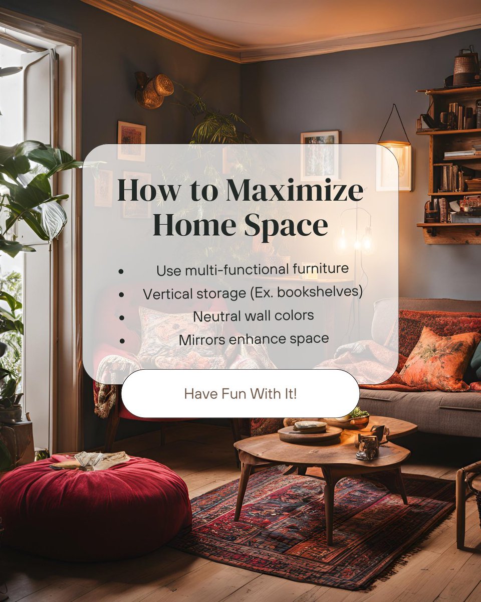 AmyMosley223943's tweet image. From multi-functional furniture to clever storage tricks, discover how to make your space feel bigger and more organized. 🏡✨
#HomeDesign #SpaceMaximization #SmallSpaceLiving #InteriorInspo