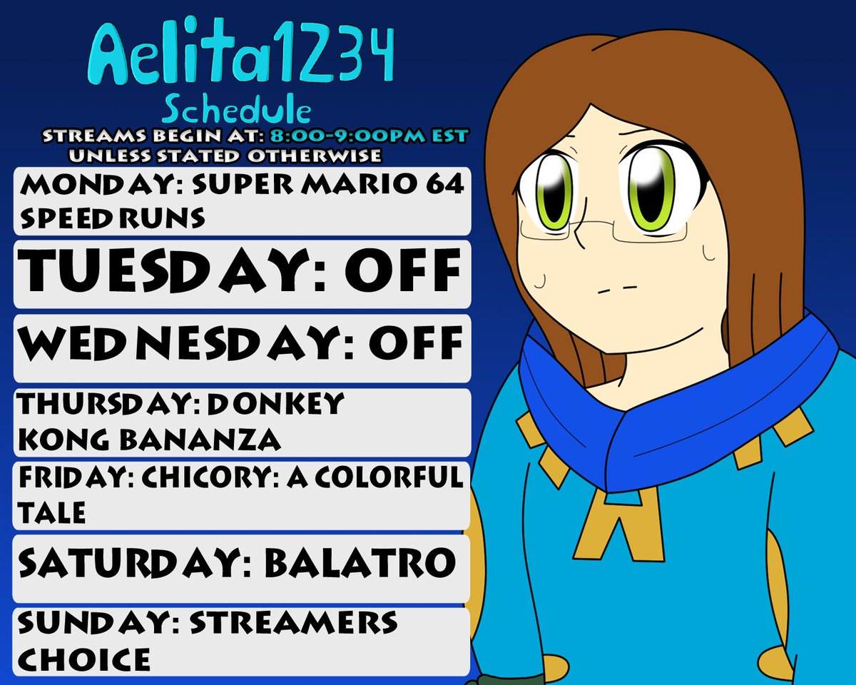 Do you remember? Oh wait it's not time yet :3

Here's the schedule for the week!