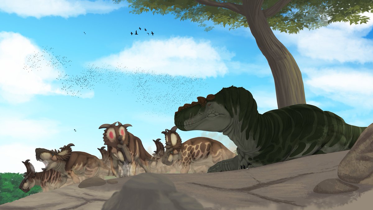 A nice day to take a nap while a herd of pachyrhinosaurus just traveling by. this is a redraw of a drawing I did back in 2017 to see how much i changed since then

older drawing will be posted in replies