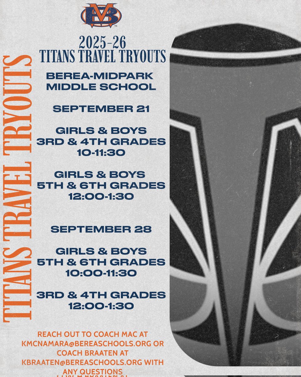 Titan Travel Tryouts. Sept 21 &amp; 28 #TitanPride <a href="/BMHSTitanBHoops/">Berea-Midpark Boys Basketball</a>