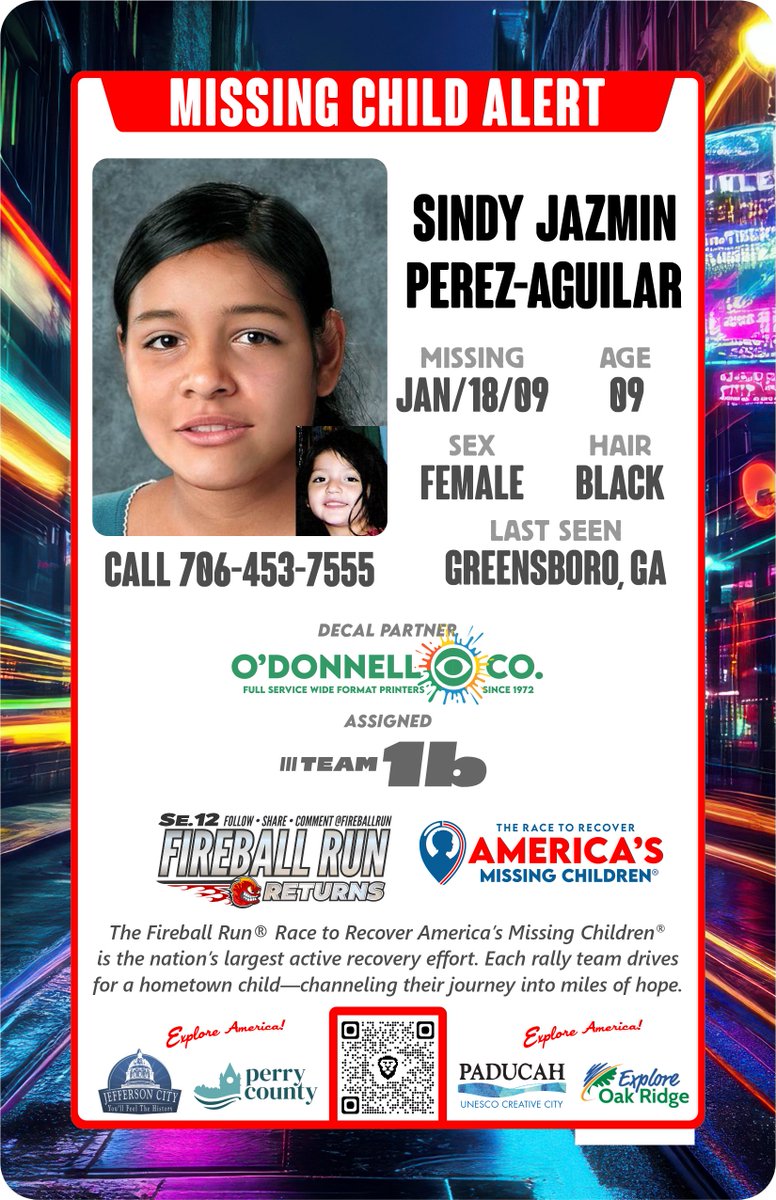 FireballRun's tweet photo. π¨ MISSING CHILD ALERT π¨
Every #FireballRun team represents a missing child. Help us bring them home:
π’ Share. Retweet. Save a life.
βοΈ Call numbers on posters with tips.
#MissingChildren #BringThemHome #AmericasMissingChildren #HopeInAction https://t.co/fVviSDT0PY