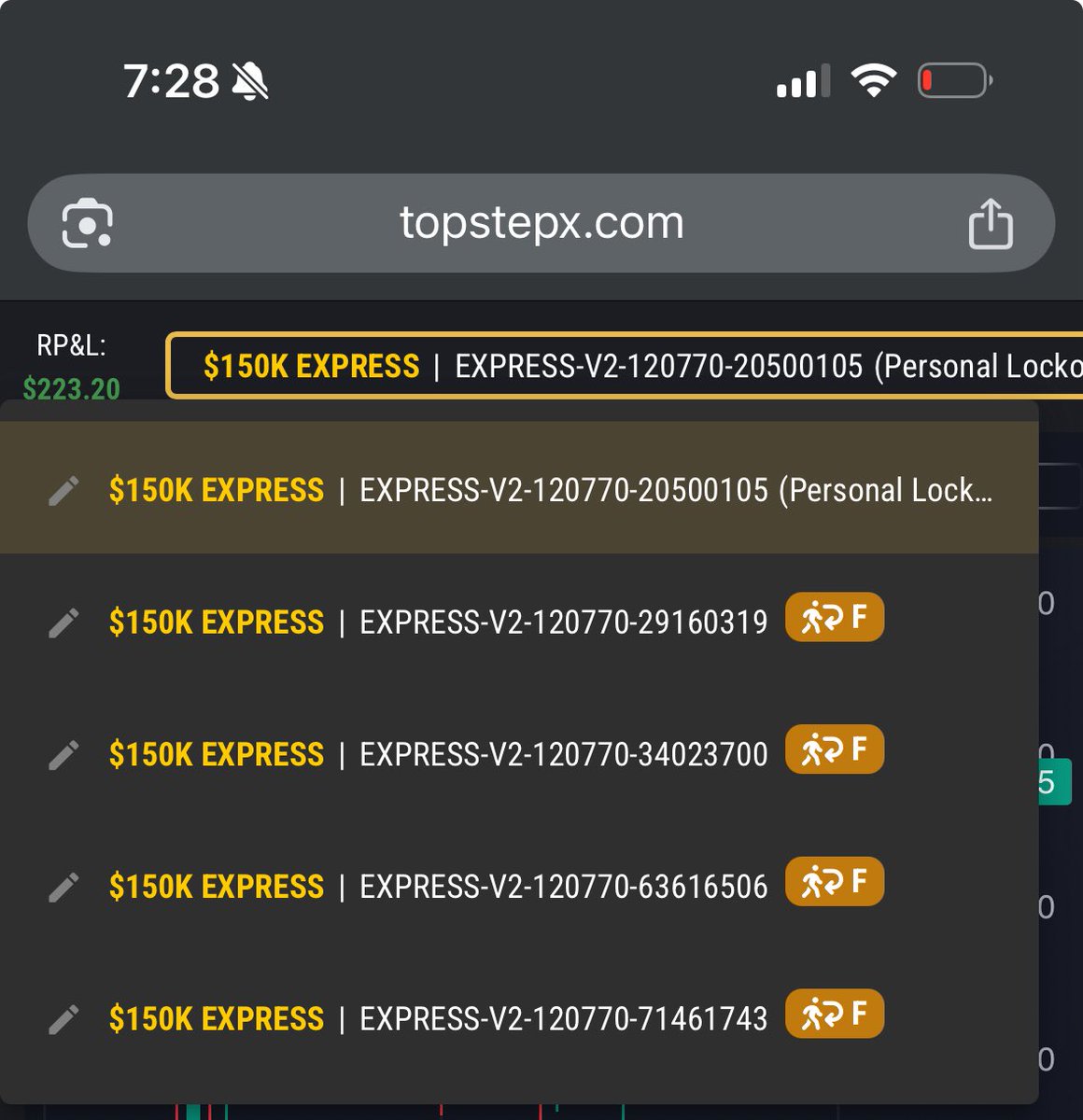 Screenshot shared by @FarmforAnswers showing a $25,000 Topstep payout credited to his bank account above a family credit card balance.