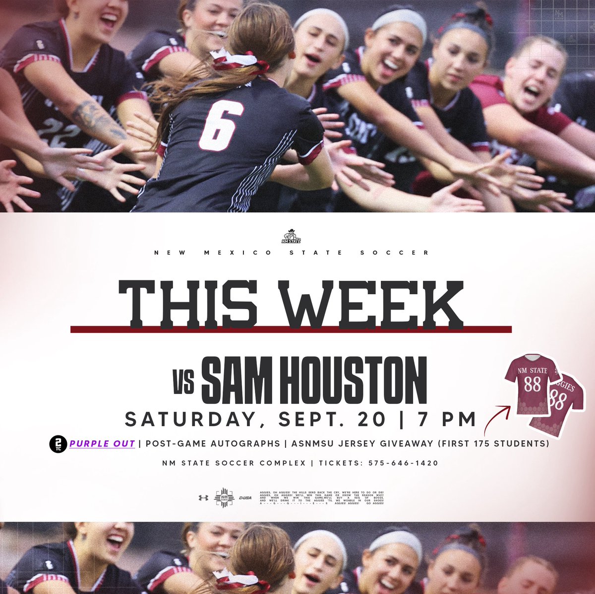 Don’t miss out!

•Purple Out
•Post-Game Autographs
•ASNMSU Jersey Giveaway (first 175 students)

#AggieUp
